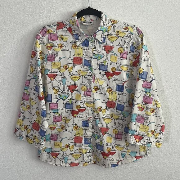 Vintage All Hours Cocktail Drinks Button Down - Picture 1 of 4